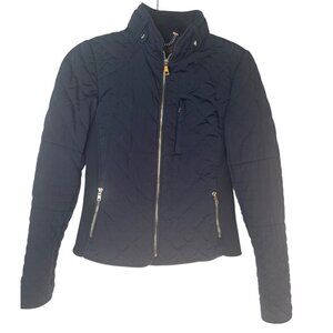 ZARA XS Quilted Navy Jacket Gold Zipper Pockets & Chain Detail